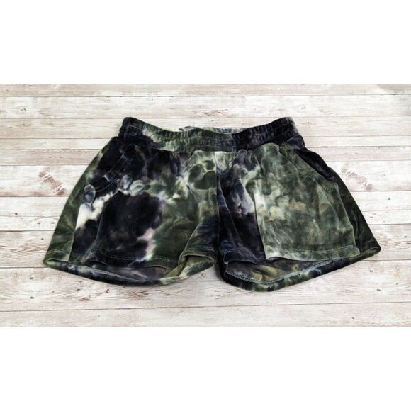 Freshman Girls Size S Green Black Flat Front Tie Dye Elastic Waist  Sweat Shorts - Picture 2 of 9